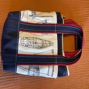 LL Bean Nautical Themed Navy and Cream Tote Bag